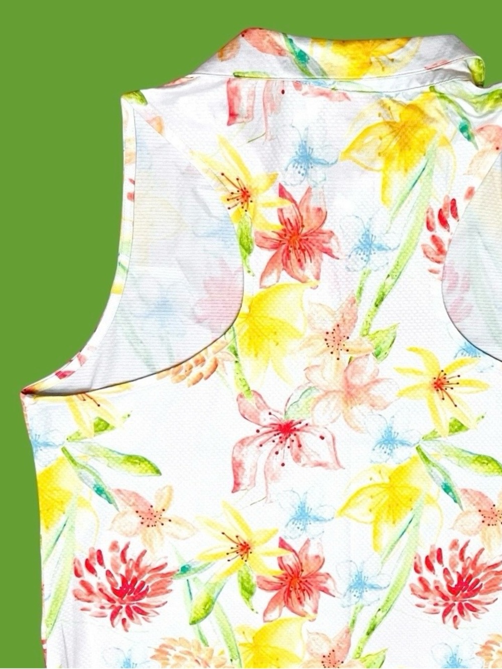 Gottex Dress Golf Tennis Tropical Lily Floral Sleeveless Ruffle Zip/Pockets L - Picture 7 of 11